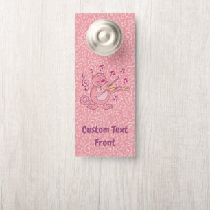 Chat rose avec Affichette de porte violon