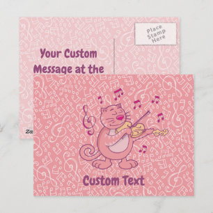 Chat rose avec carte postale violon