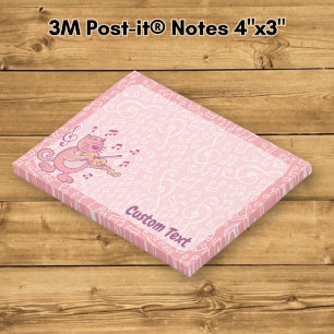 Chat rose avec des Post-it de violon