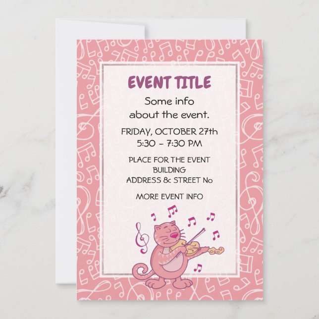 Chat rose avec invitation violon (Dos)
