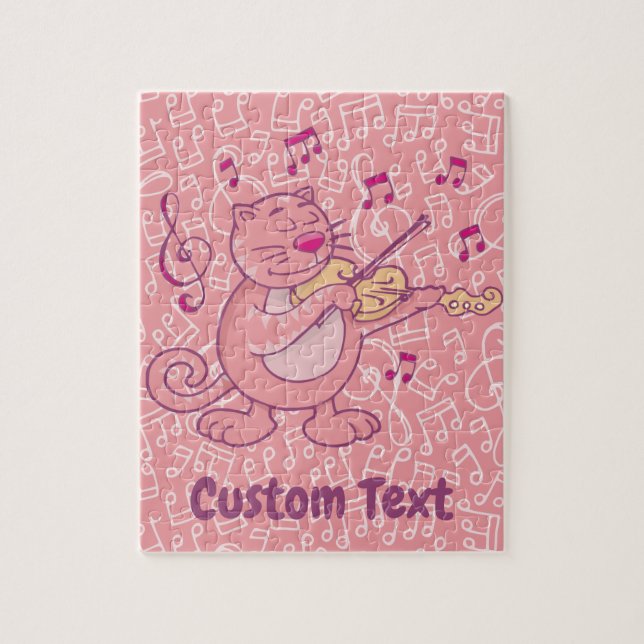 Chat rose avec puzzle violon (Vertical)