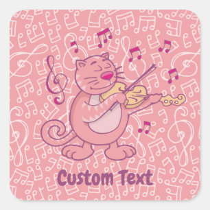 Chat rose avec Sticker Carré violon