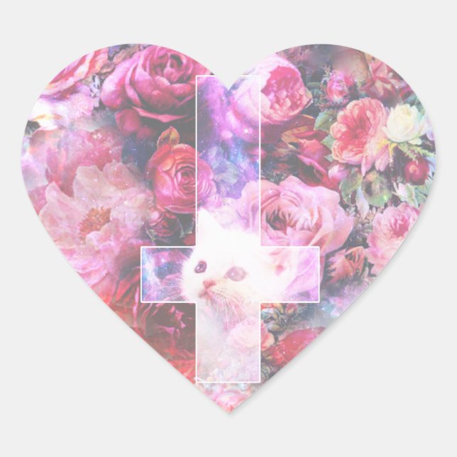 Chat rose et Sticker en forme de coeur inversé (Devant)