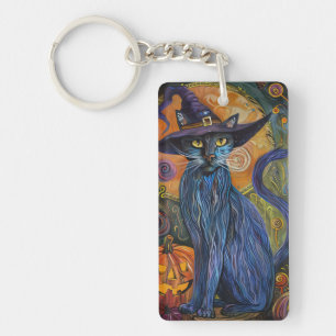 Chat russe bleu Halloween sorcière citrouille effr