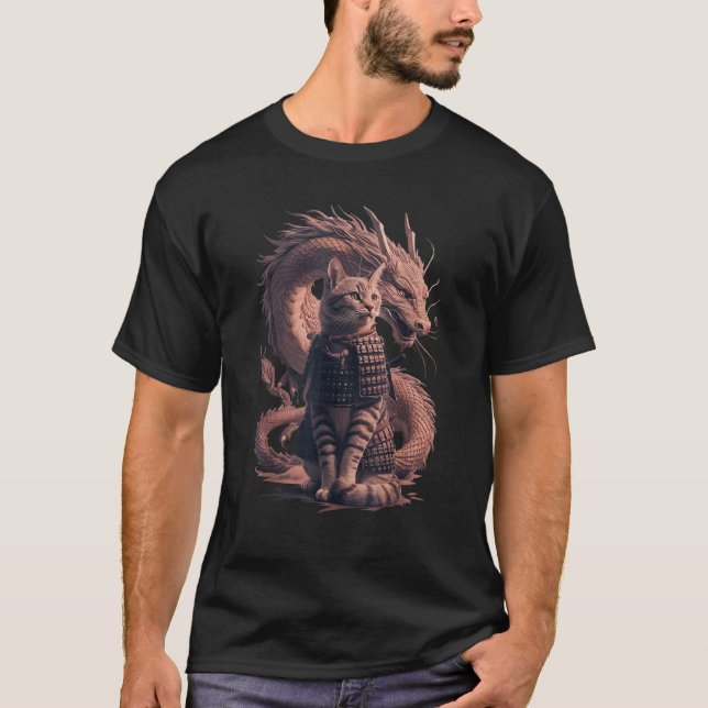 Chat Samurai avec T-shirt Dragon (Devant)