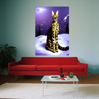Chat Savannah en montagne | AI Art Poster