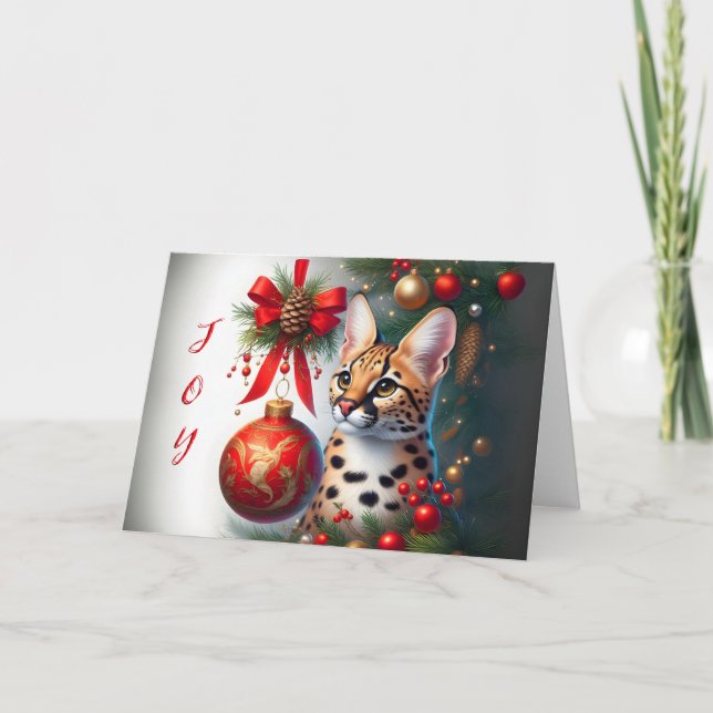 Chat Serval à côté de la carte de Noël de l'orneme (Devant)