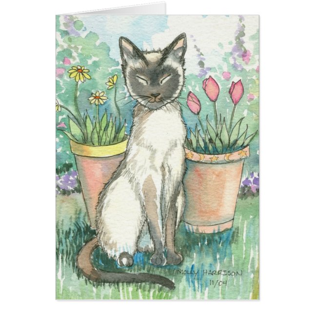 Chat Siamese Kitty sur carte de jardin (Devant)