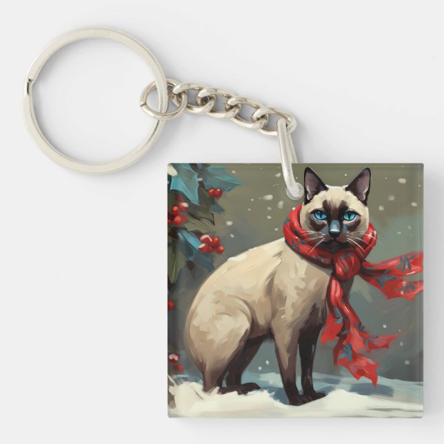 Chat siamois à Noël de neige (Devant)