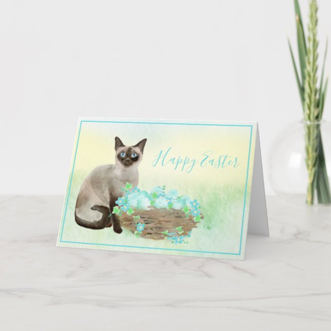 Chat Siamois Avec Oeufs Spectrés Carte Pâques (Devant)