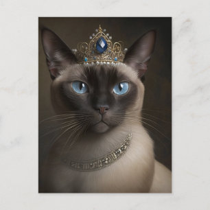 Chat siamois avec une couronne et un collier carte
