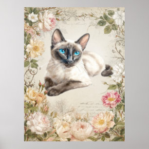 Chat siamois Impression aquarelle vintage