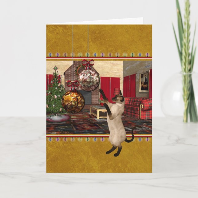 Chat siamois - Joyeux Noël - carte personnalisée (Devant)