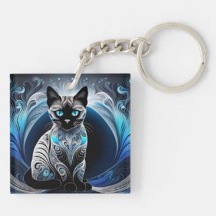 Chat siamois, noir bleu et blanc abstrait