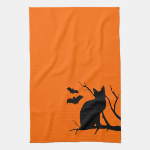 Chat Silhouette Orange Halloween Serviette de cuis