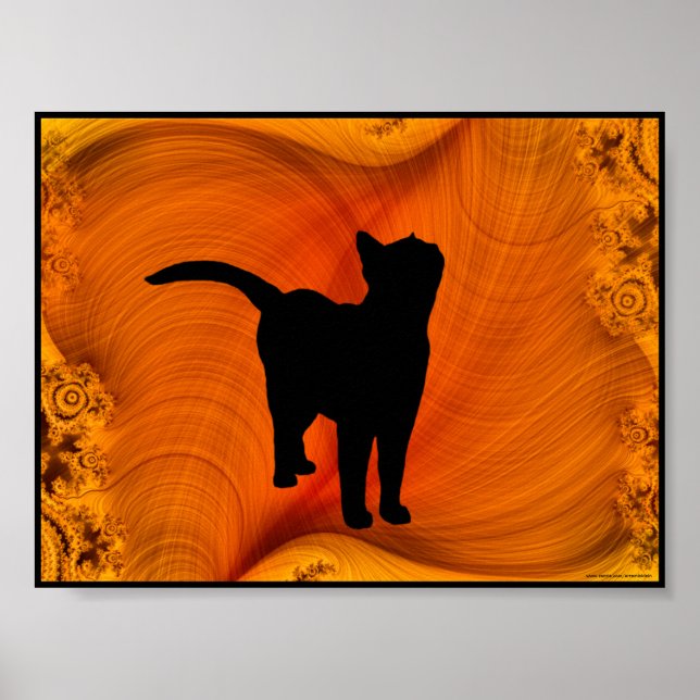 Chat Silhouette sur Fractals poster taille portefe (Devant)