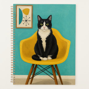 Chat Smoking Sur Chaise Jaune Milieu Du Siècle