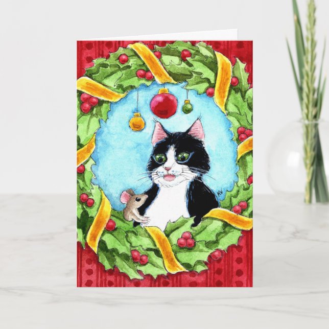 Chat, souris, carte de voeux de Noël (Devant)