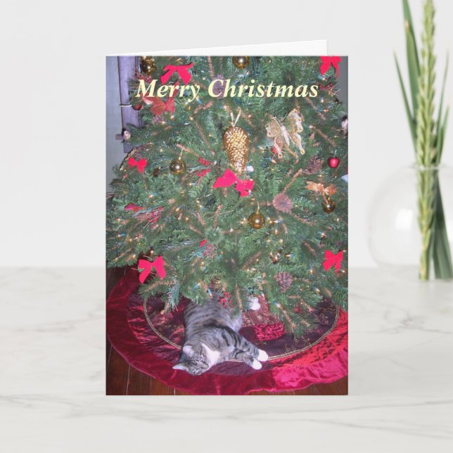 Chat sous la carte de Noël d'arbre (Devant)