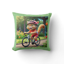 Chat sportif cool sur oreiller à jet de vélo