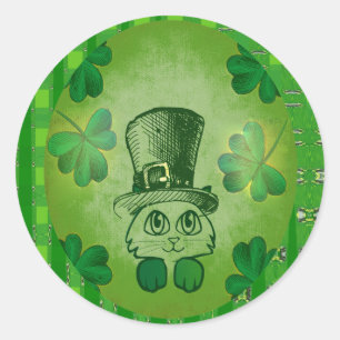 Chat St Patrick avec Sticker Dessin Shamrock