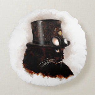 Chat steampunk round pillow