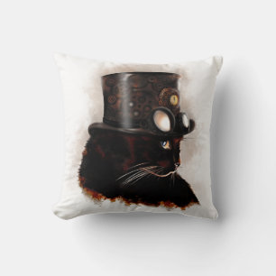 Chat steampunk throw pillow