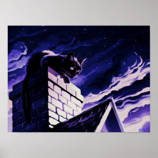 Chat sur Chimney Design Poster Imprimer Wall Art