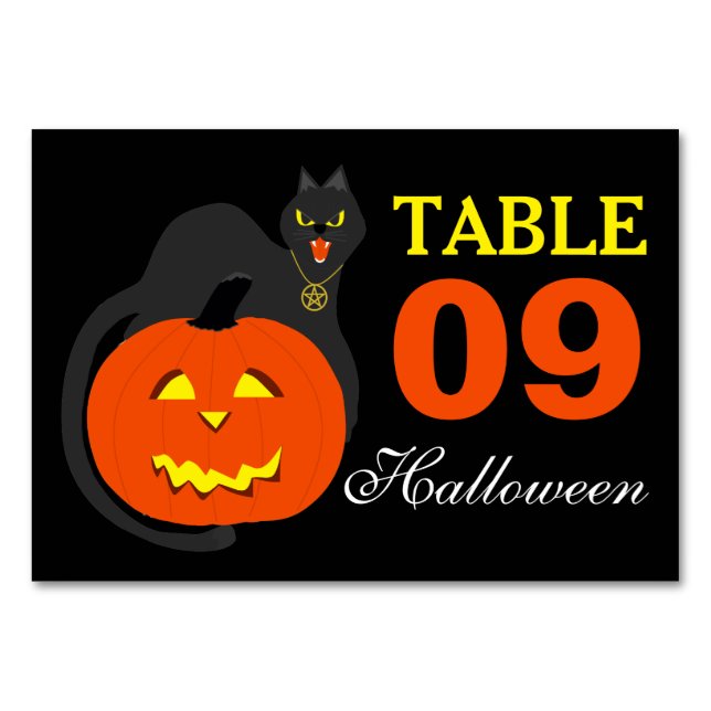 Chat sur Halloween Citrouille Numéro de table (Devant)