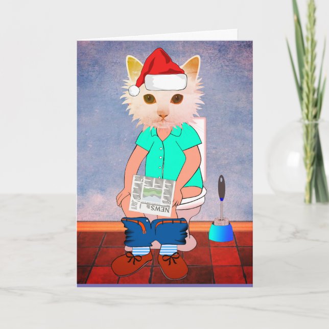 CHAT SUR LES CARTES DE NOËL AMUSANTES TOILETTES (Devant)