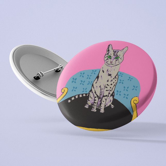 Chat sur une chaise épingle badge amoureux de les  (Créateur téléchargé)