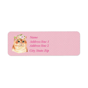Chat Tabby Orange, Rose Et Pois Rose