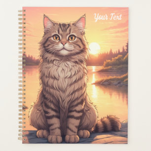 Chat tigré gris au bord d'un lac