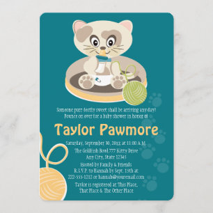Chat turquoise dans Diapers Baby shower Invitation