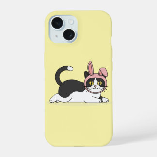 Chat Tuxedo Adorable avec un Chapeau de Lapin Rose