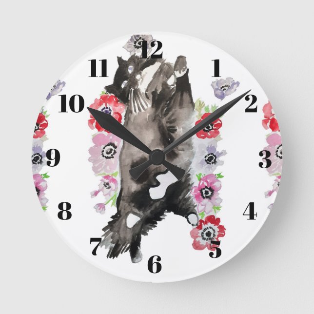 Chat Tuxedo Chats Art Animal Enfant Rose Horloge R (Recto)