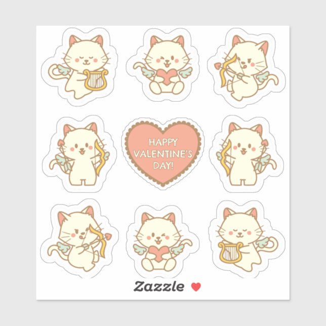 Chat Unicornes pour Sticker de la Saint Valentin (Feuille)