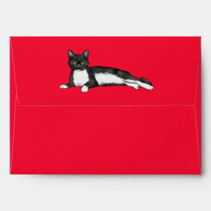 Chat Valentine noir et blanc sur une enveloppe ros