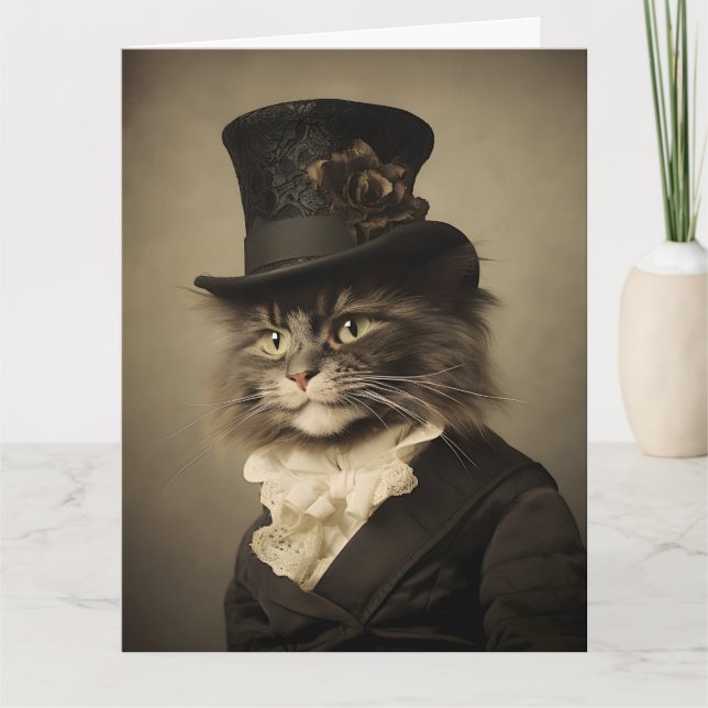 CHAT VICTORIEN ANNIVERSAIRE POUR LUI Carte de voeu (Devant)