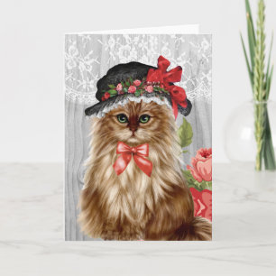 Chat victorien dans la carte de voeux de casquette