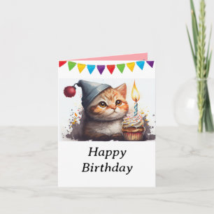 Chat vintage au ruban et bonne carte d'anniversair