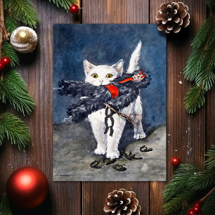Chat Vintage avec la carte de Noël Krampus