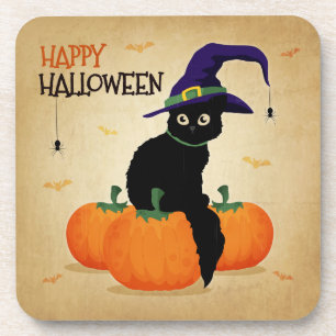 Chat vintage de Halloween et dessous de verre des