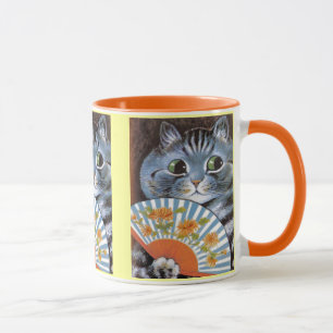 Chat vintage de Louis Wain à la tasse d'art