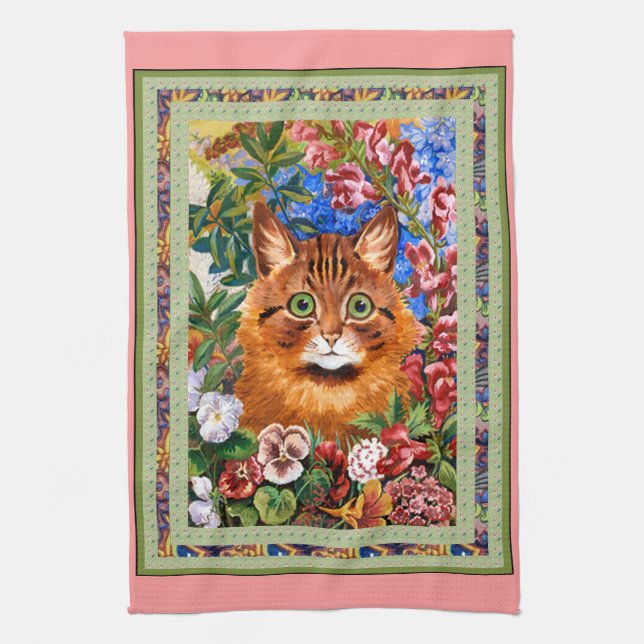 Chat vintage de Louis Wain et serviette de cuisine (Vertical)