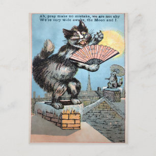 Chat vintage sur la carte postale du toit