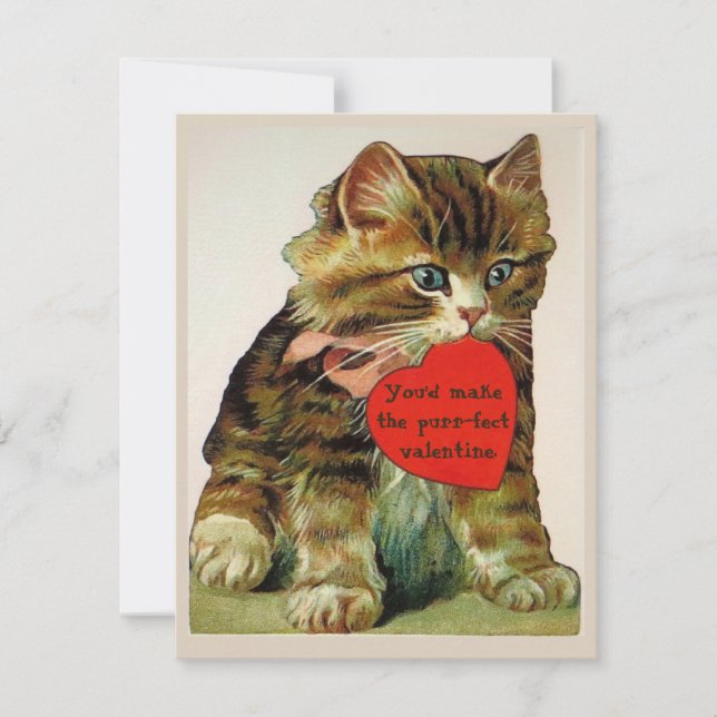 Chat Vintage tenant une carte de voeux de Saint-Va (Devant)