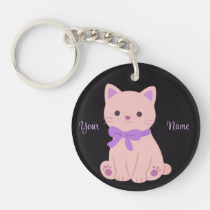 Chat Violet avec Ruban Mignon Kawaii Personnalisé