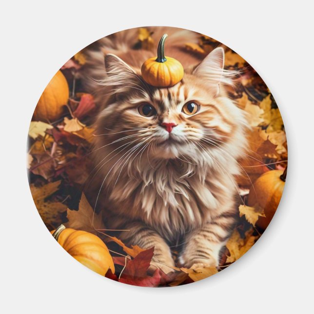 Chat Whimsical avec aimant Citrouille (Devant)