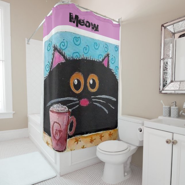 Chat Whimsical du rideau de douche (En situation)